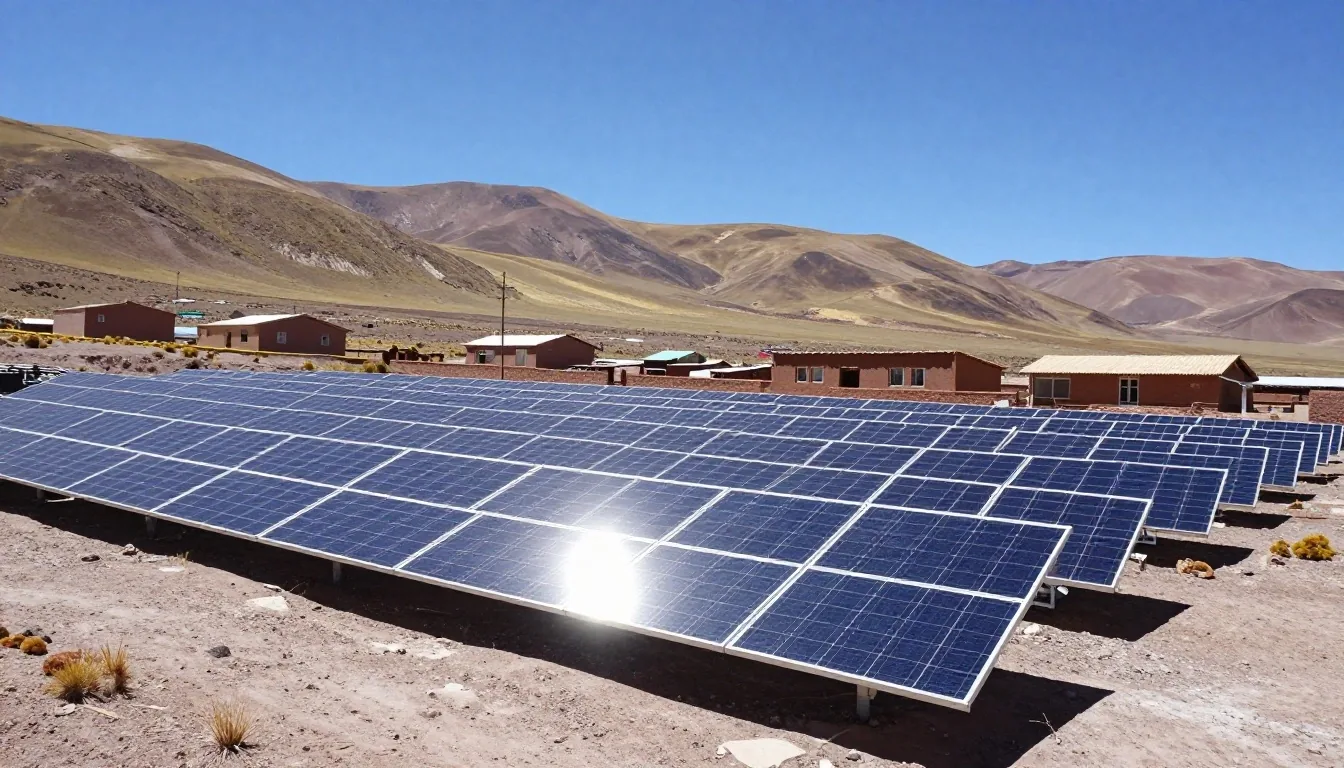Paneles solares en la puna del noroeste argentino bajo sol intenso