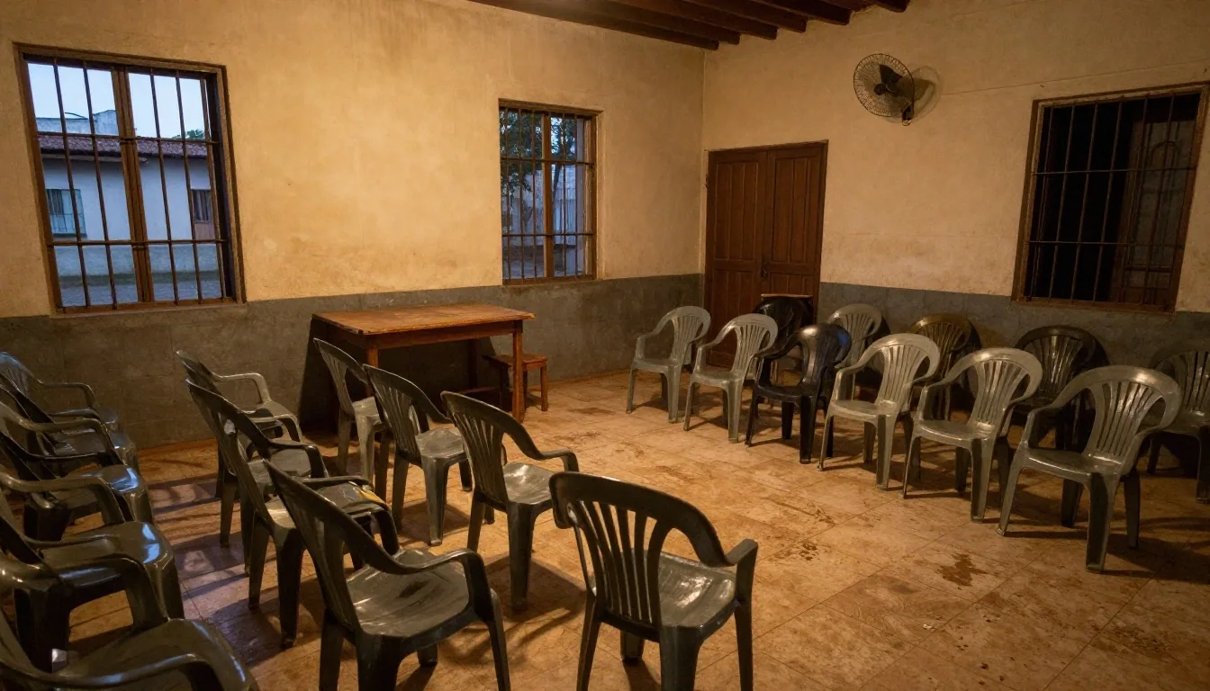 Reunión vecinal en un salón comunitario argentino sobre energía