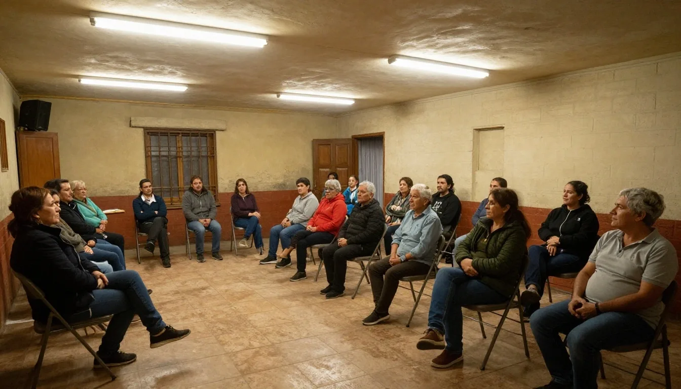 Reunión vecinal en salón comunitario