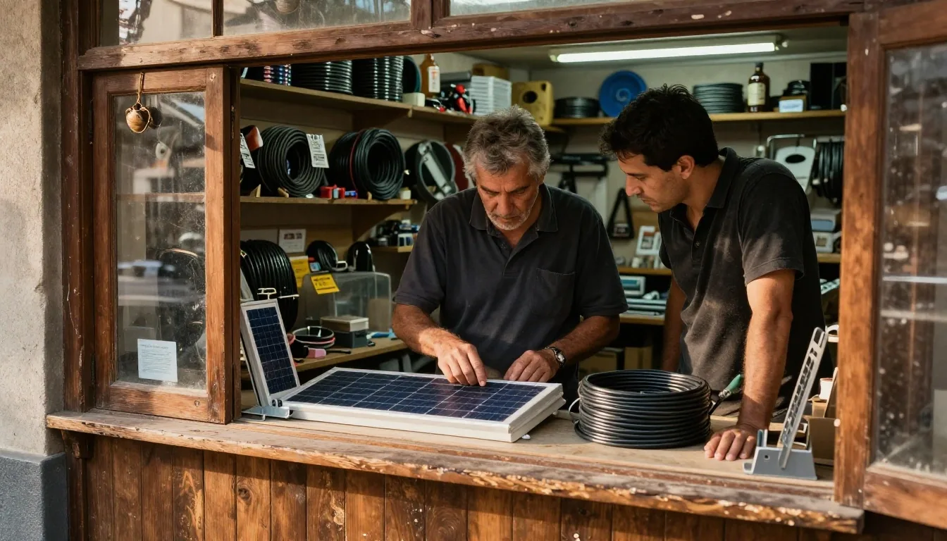 Escritorio con facturas de luz, calculadora y planillas para estimar costos