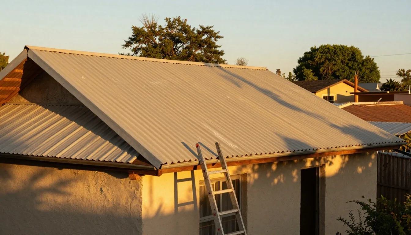 Instalador midiendo un techo de chapa antes de montar paneles solares