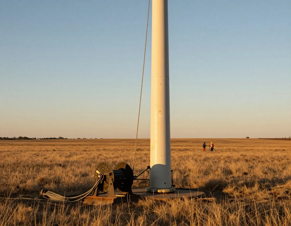 Izado de una torre para aerogenerador en campo abierto