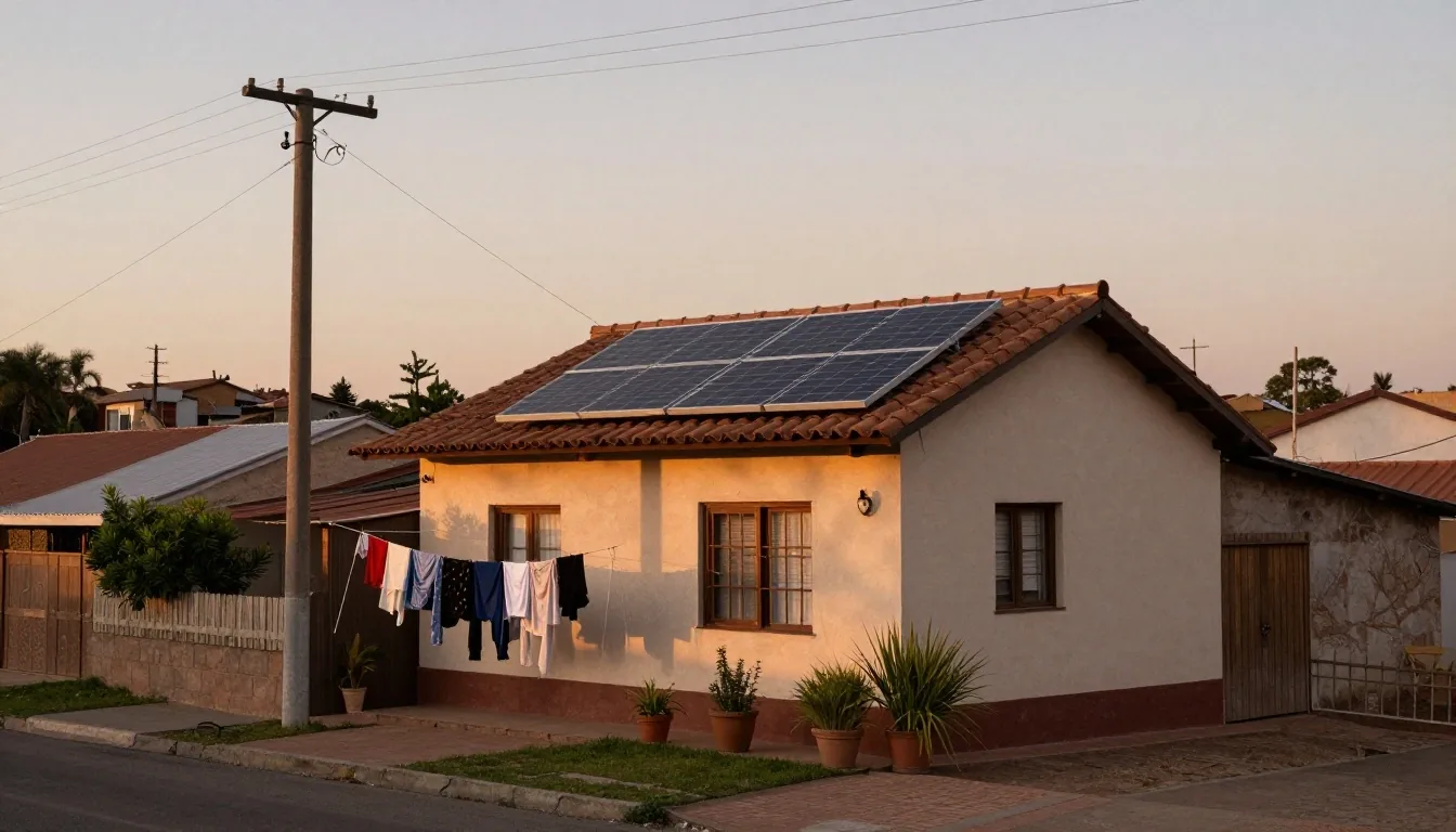 Paneles solares sobre techo de chapa en el conurbano