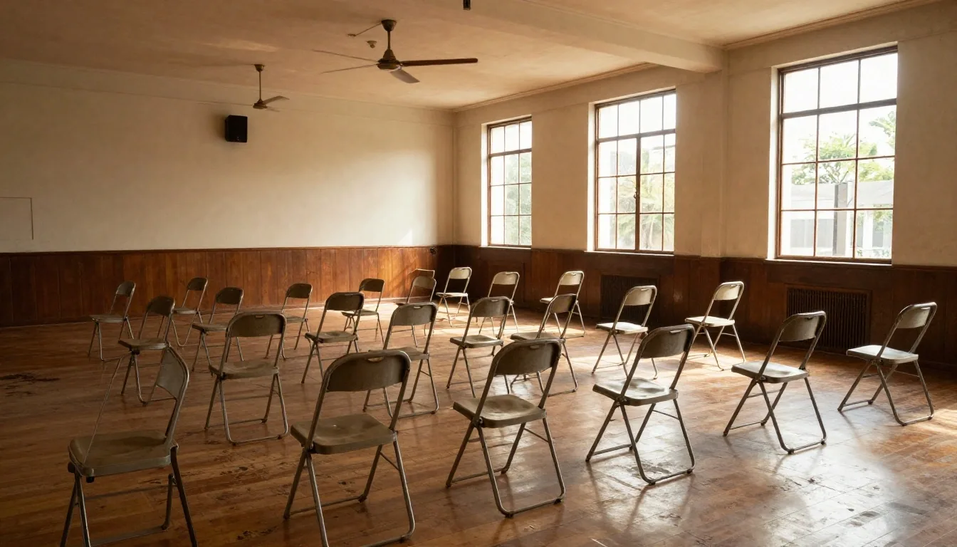 Reunión vecinal en un salón comunitario