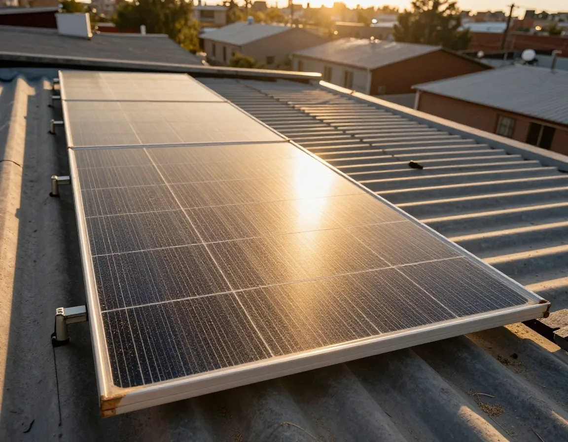 Detalle de la superficie de un módulo fotovoltaico con polvo