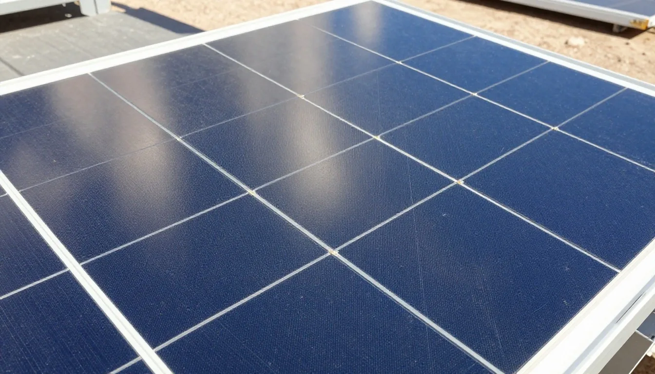 Detalle de la superficie de un módulo fotovoltaico con polvo