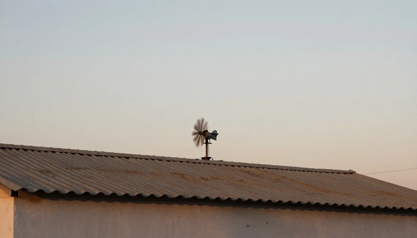 Techo con paneles solares en un barrio argentino al atardecer